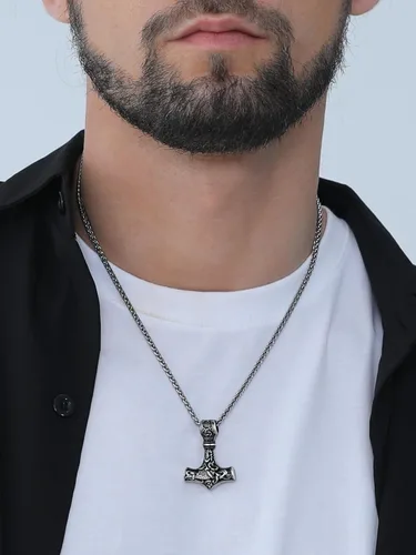 Miniatura 9 de FaithHeart - Collar con talismán de martillo de Thor vikingo para hombre, amuleto nórdico vintage de Mjolnir, colgante con cadena de trigo
