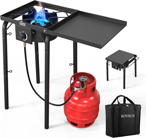 Miniatura 8 de ROVSUN 100,000 BTU Estufa de Gas Portátil para Acampar, Quemador de Propano para Exteriores con Regulador de 20psi, Cocina de Campamento de Alta