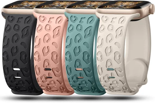 Miniatura 12 de CreateGreat - Paquete de 4 bandas grabadas con diseño de leopardo compatibles con Apple Watch para mujeres de 38mm 40mm 41mm 42mm 44mm 45mm 46mm