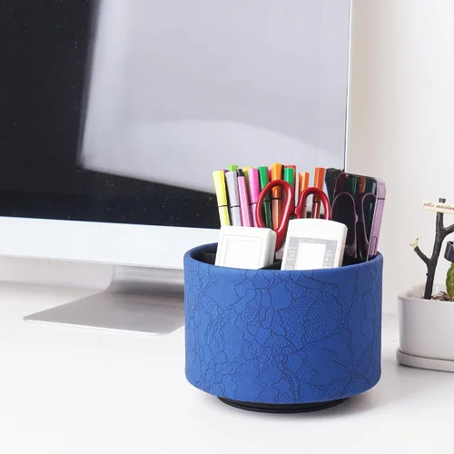 Miniatura 7 de Organizador redondo de cuero para suministros de arte, soporte para control remoto, giro de 360 grados, soporte multifuncional para lápices, 4