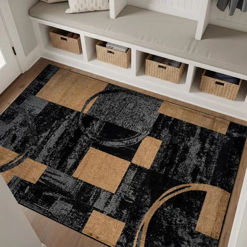 Miniatura 47 de Rugshop - Alfombra contemporánea con diseño abstracto de círculos, alfombra con respaldo de yute para entrada, cocina o habitación pequeña, marrón