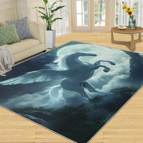 Girl Horse Rugs for Bedroom, Horse Area Rug, Animal Rugs for Living Room, Indoor Non-Slip Rug, Machine Washable Carpet for Front Entrance Floor
