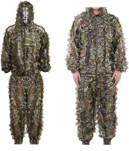 Miniatura 2 de EAmber Traje de Ghillie, Trajes de Gilly para Caza, Pantalones 3D de Camuflaje de Hojas, Overoles de Camuflaje para Jóvenes y Adultos, Ropa Ligera