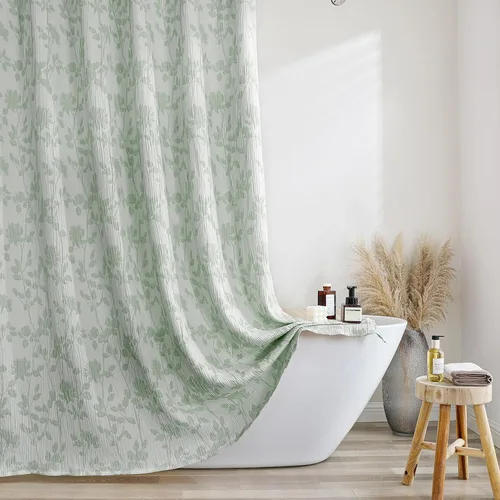 Miniatura 14 de OVZME Cortina de ducha floral negra de 72 pulgadas de largo, cortina de baño de textura arrugada y gruesa de calidad hotelera, decoración de baño
