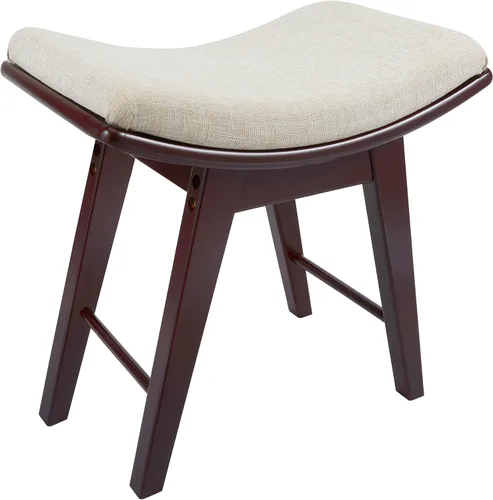 Miniatura 9 de URFORESTIC Taburete de tocador de madera de roble, moderno taburete de maquillaje con superficie de asiento cóncavo, capacidad de 300 libras, fácil