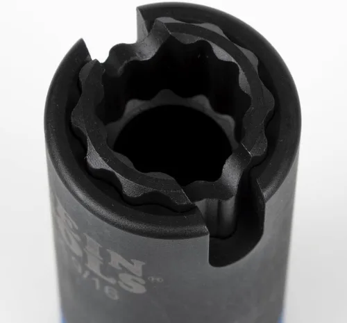 Miniatura 4 de Klein Tools 66031 - Enchufe de impacto ranurado 3 en 1, enchufes profundos de 12 puntos, carga de resorte coaxial, tamaños hexagonales de 3/4 y 9/16