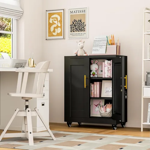 Miniatura 2 de Metal Garage Storage Cabinet, 36” Rolling Wheels Tool Cabinet with Lock-2 Adjustable Shelves, Locking Storage, Steel Locker Storage Systems for Home