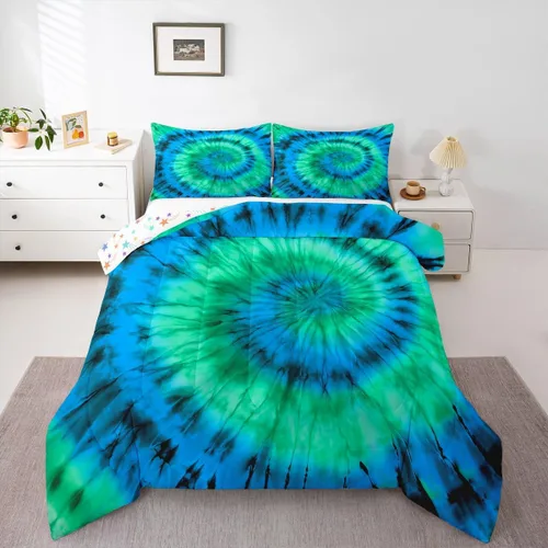 Miniatura 17 de Erosebridal Juego de edredón de teñido anudado psicodélico en espiral, tamaño individual, juego de ropa de cama bohemio con remolinos de acuarela