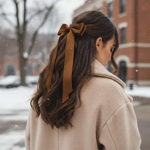 Miniatura 4 de Lazos para el pelo con clips para mujer, cintas para el pelo con lazo para niñas, accesorios de moda de otoño para el cabello, Negro y Marrón