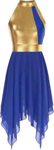 Miniatura 53 de easyforever Vestido de baile sin mangas con bloques de color para mujer, alabanza litúrgica, ropa de baile lírico, vestido de bata de adoración