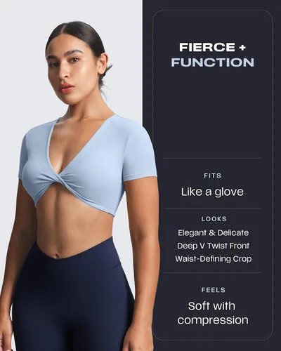 Miniatura 2 de Aoxjox Camiseta corta de manga corta para mujer, diseño de Sienna Twist Deep V