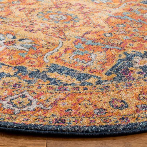 Miniatura 4 de SAFAVIEH Evoke Collection Alfombra - 5'3" Redonda, Azul & Naranja, Diseño Oriental Envejecido y Medallón, No Desprende Pelusa y Fácil Cuidado, Ideal