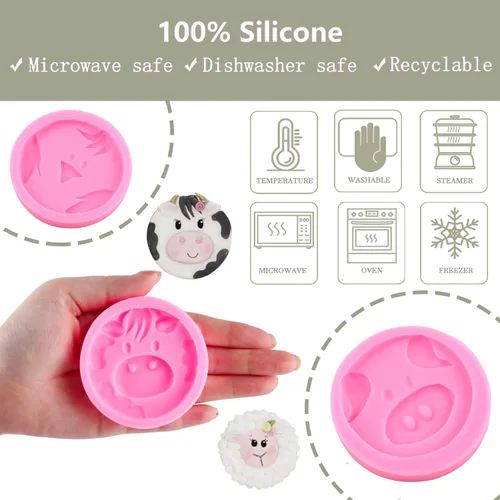 Miniatura 4 de ZiXiang Molde de silicona de animales de vaca, oveja, moldes de fondant, lindo cerdo, pollo, poni, caramelo, molde para decoración de pasteles