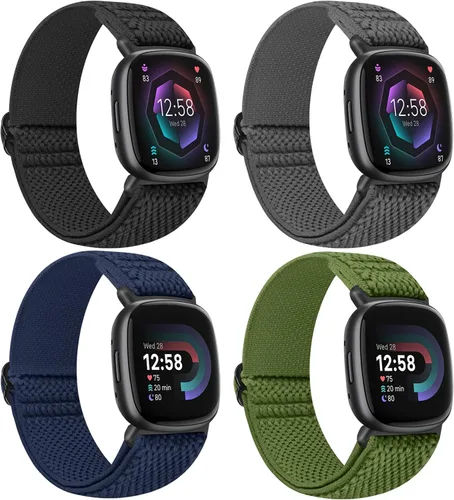 Miniatura 6 de Bandas elásticas compatibles con Fitbit Versa 4/Fitbit Sense 2/Fitbit Versa 3/Fitbit Sense bandas para hombres y mujeres, paquete de 4 correas
