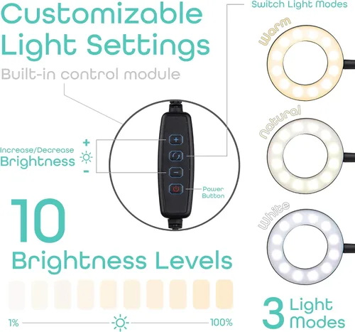 Miniatura 4 de Aduro Anillo de luz U-Stream con trípode de soporte, anillo de luz para selfie de 10 pulgadas para iPhone con trípode y soporte para teléfono