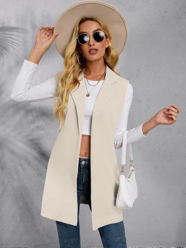 Miniatura 3 de Verdusa Chaqueta tipo blazer sin mangas con cuello de solapa y frente abierto para mujer