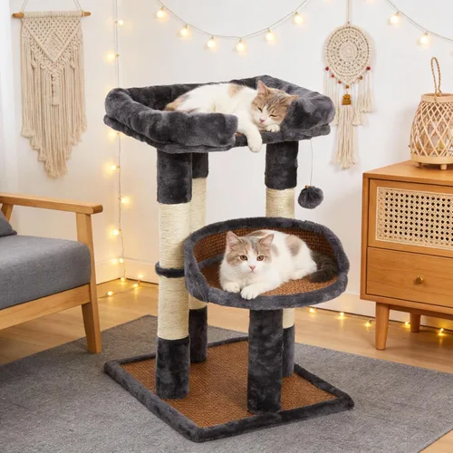 Miniatura 10 de Fansafurn Árbol de varios niveles para gatos de interior, torre moderna para gatos con camas dobles y postes rascadores, árbol para gatos grandes