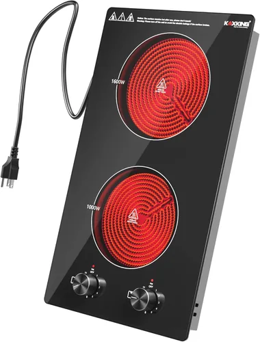 Estufa eléctrica de 12 pulgadas y 2 quemadores, estufa eléctrica de cerámica de 1600 W, encimera radiante enchufable de 110-120 V y estufa
