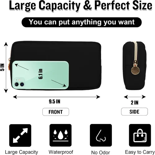 Miniatura 2 de Bolsa de maquillaje pequeña de nylon para bolso, linda bolsa de maquillaje preppy con cremallera, bolsa de cosméticos, bolsa de viaje impermeable
