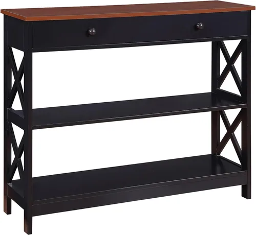 Miniatura 11 de Convenience Concepts Oxford - Mesa consola con 1 cajón con estantes, madera de granero/negro