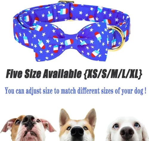 Miniatura 6 de Collar de perro con corbatín para el 4 de julio, collar patriótico ajustable para perros pequeños, medianos y grandes Paleta de bandera B
