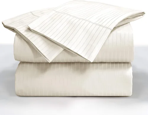 Miniatura 15 de Blue Ridge Home Fashions Juego de sábanas de algodón transpirable de 1000 hilos, tamaño California King, paja-4 piezas a rayas Paja-4pc-rayas