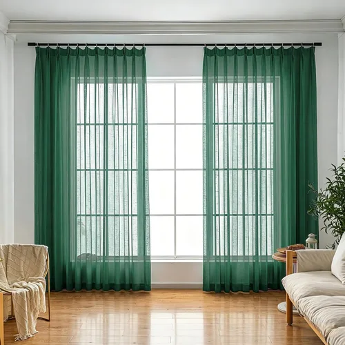 Miniatura 12 de Cortinas plisadas negras traslúcidas de 84 pulgadas de largo, 2 paneles para dormitorio, lino texturizado, ganchos transparentes para pista