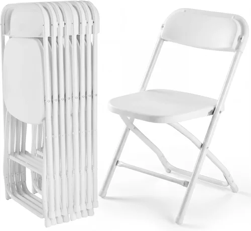 Miniatura 53 de DUMOS Paquete de 12 sillas plegables acolchadas de cuero, asiento comercial apilable portátil para interiores y exteriores con marco de acero, Caqui