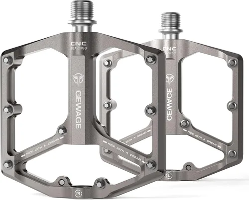 Pedales de bicicleta de carretera/montaña - Pedales de bicicleta de 3 rodamientos - Pedales planos mecanizados CNC de 9/16 pulgadas con clavos