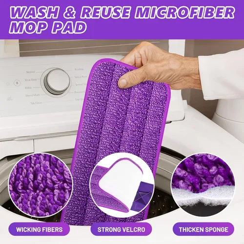 Miniatura 3 de HOMTOYOU - Trapeadores de aerosol para limpieza de pisos: mopa húmeda para madera dura, azulejos, laminados, vinilo - 3 almohadillas de microfibra