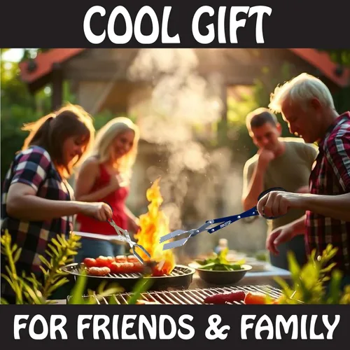 Miniatura 5 de Herramienta para barbacoa 3 en 1 de 18 pulgadas de BBQ Croc - Pinzas ligeras y largas, espátula y raspador de parrilla (azul)