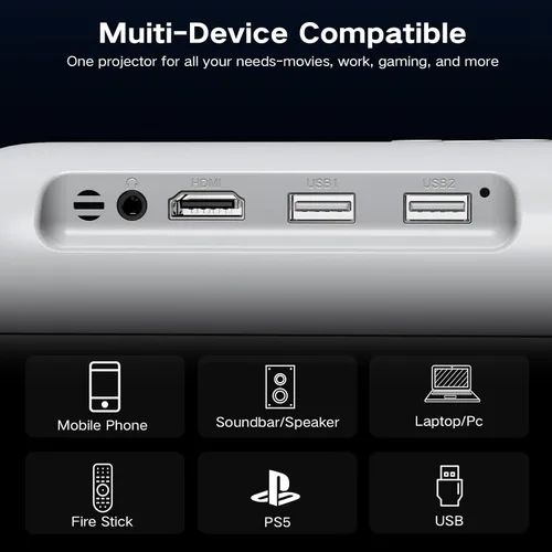 Miniatura 8 de GROVIEW Native - Proyector Bluetooth 1080P, mini proyector portátil de cine en casa con altavoz integrado, compatible con PS5/Switch/USB para Gris