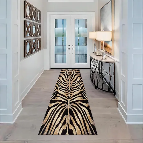 Miniatura 60 de Alfombra de pasillo con estampado de tigre, 2 x 10 pies, alfombra de rayas con estampado de piel de animal, alfombra interior a rayas blancas y 5