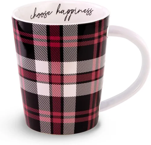 Vera Bradley Taza de café grande, bonita taza de cerámica con capacidad para 16 onzas, apta para lavavajillas y microondas, chimenea a cuadros