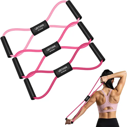 Miniatura 8 de Figura 8 bandas de resistencia para brazo, espalda, bandas de ejercicio pesado de látex de 3 niveles con asas para entrenamiento de fuerza