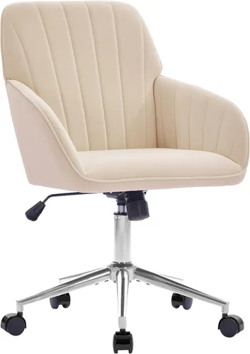 Miniatura 18 de Silla de oficina de terciopelo a rayas, silla ergonómica giratoria de 360° con respaldo alto, base dorada y ruedas, silla moderna de altura Rosa