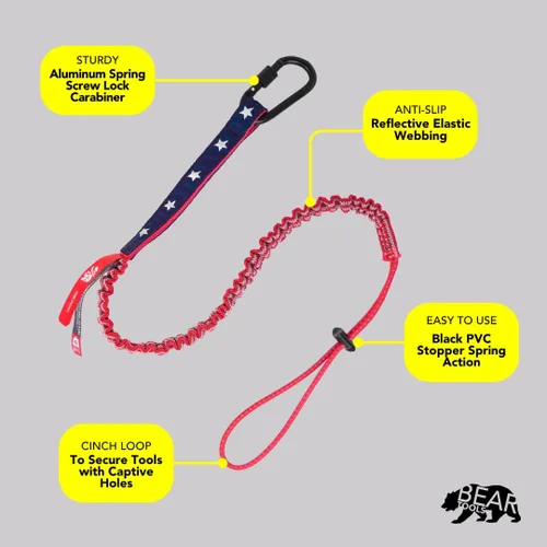 Miniatura 4 de BearTOOLS Cordón de seguridad para herramientas de seguridad con bandera de Estados Unidos, correa resistente para andamios, Stop The Drops