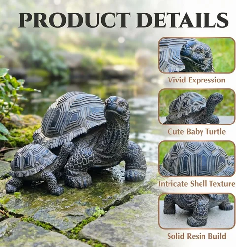 Miniatura 4 de Estatua de tortuga para exteriores, 2 piezas, estatua de jardín de tortuga, decoración al aire libre, escultura, decoración de resina, patio, 2