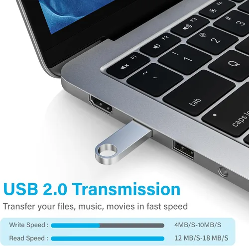 Miniatura 3 de ABLAZE Paquete de 2 unidades flash de 128 GB, unidades de pulgar USB 2.0 de metal con llaveros USB Stick Pendrive (plateado)