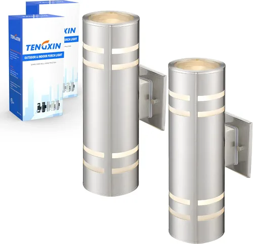 Miniatura 23 de TENGXIN Aplique de pared al aire libre del atardecer al amanecer, lámpara de pared con cilindro de acero inoxidable, luces exteriores para casa