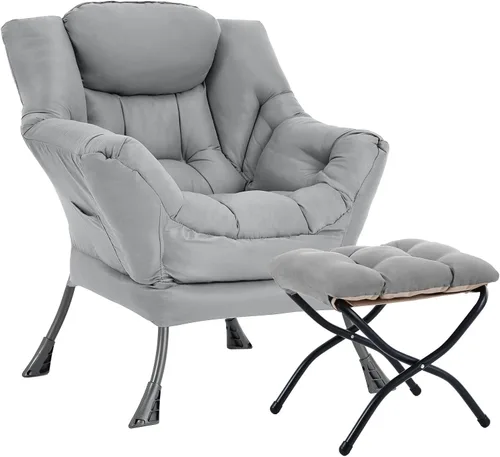 Miniatura 14 de Silla perezosa con otomana, silla de descanso moderna y grande con reposabrazos y reposapiés, silla de lectura con otomana, silla de sofá de ocio