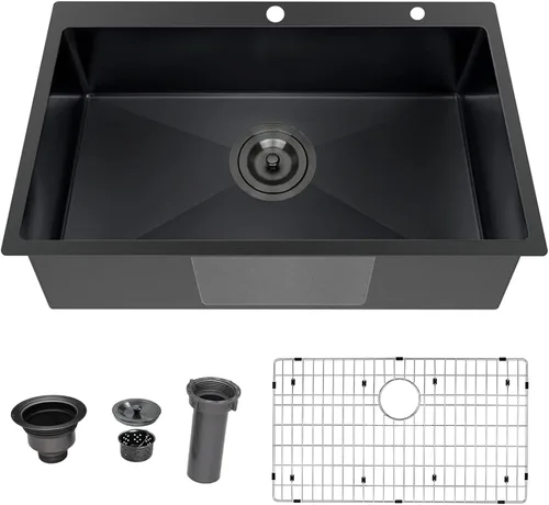 Miniatura 18 de Fregadero de Barra Negro Empotrable de 15x15 Pulgadas - Fregadero de Cocina Cuadrado Pequeño de Acero Inoxidable de Montaje Superior para Estación