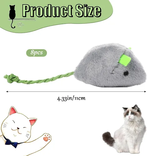 Miniatura 2 de Mozeat Lens Paquete de 8 ratones de juguete para gatos, juguetes interactivos para gatos, ratones de peluche, juguetes de gato con hierba gatera
