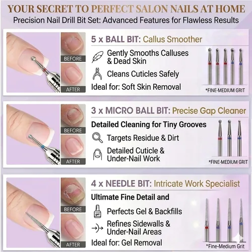 Miniatura 4 de Juego de 30 brocas para uñas: brocas de diamante de 3/32 pulgadas para preparación de uñas de gel acrílico, contiene cabezas