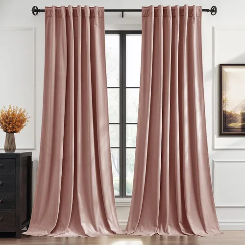 Miniatura 14 de StangH Cortinas de terciopelo rojo con pestaña trasera y cinturón de gancho, cortinas de privacidad con aislamiento térmico, decoración navideña