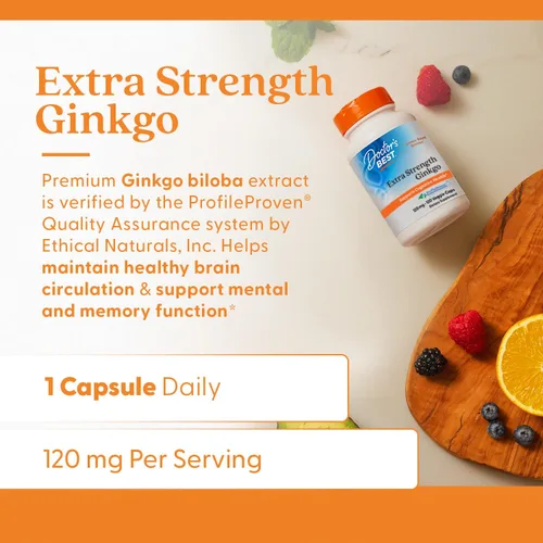 Miniatura 4 de Doctor's Best Ginkgo extra fuerte, sin OMG, sin gluten, vegano, sin soja, promueve la función mental y la memoria, 120 mg, 120