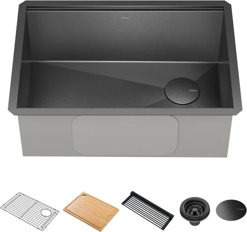 Miniatura 14 de KRAUS KWU111-23 Kore - Fregadero de cocina con estación de trabajo de 23 pulgadas, para empotrar, cuenco individual, de acero inoxidable calibre 16