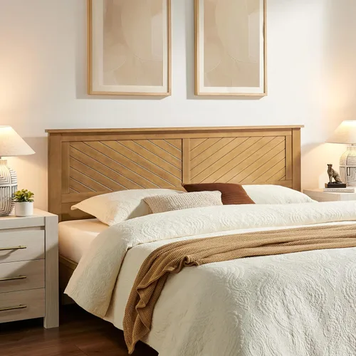 Miniatura 13 de ComfIQ Serene - Cabecero de madera maciza con listones Mission, tamaño Queen, pino teñido, fácil montaje, materiales de calidad