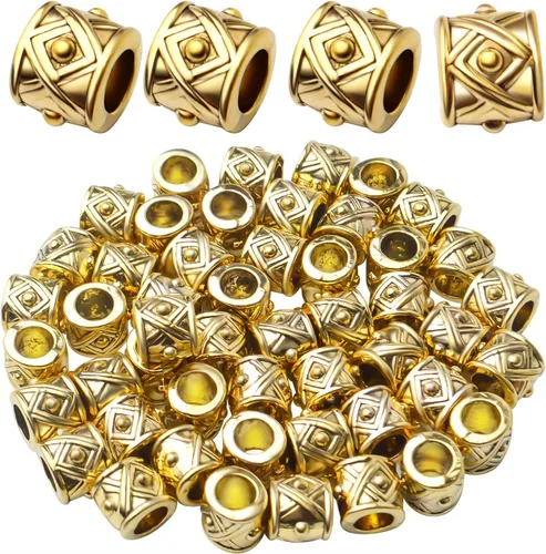 Miniatura 9 de 60 piezas de cuentas espaciadoras de agujero grande tibetanas de oro antiguo, cuentas redondas de tubo, espaciadores europeos rondelle para collar