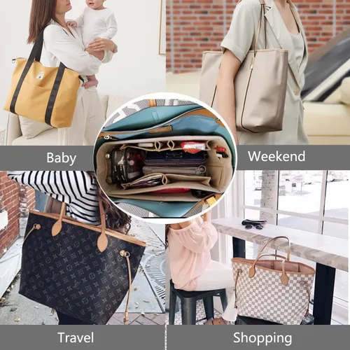Miniatura 7 de Lmeison Organizador de bolso, organizador de bolso en bolsa, organizador de tela de fieltro, 3 tamaños para Speedy Neverfull, café claro-01, M